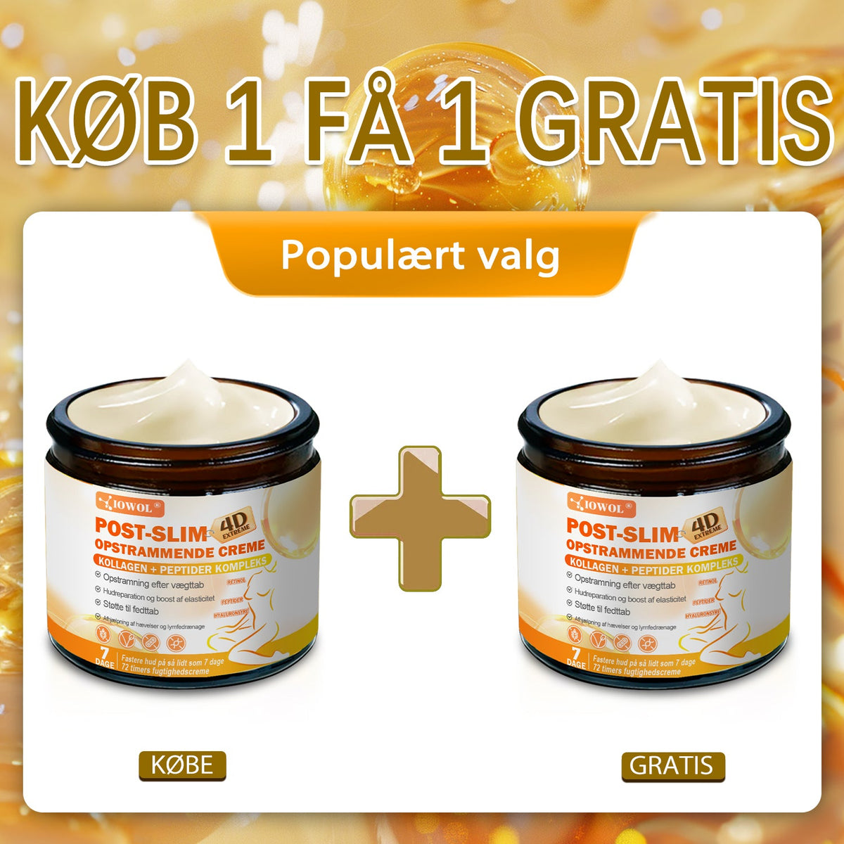 Officiel Butik | IOWOL® Post-Slim Opstrammende Creme med GHK-Cu, Argireline & Matrixyl 3000, beriget med kollagenpeptider og opstrammende aktive ingredienser, der målretter løs og slap hud efter vægttab.